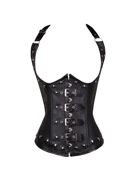 Punkgräfin Leder Halter Corset – Gothic Punk Taillenformer mit Schnallen & Nieten