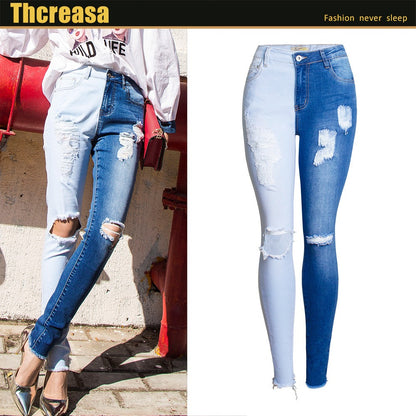 Muschibitch Split Denim Destroyed Jeans – Two Tone Ripped Skinny Jeans