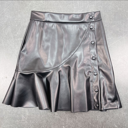 Punkgräfin Lederlook Minirock Schwarz – Asymmetrischer PU Rock mit Volant