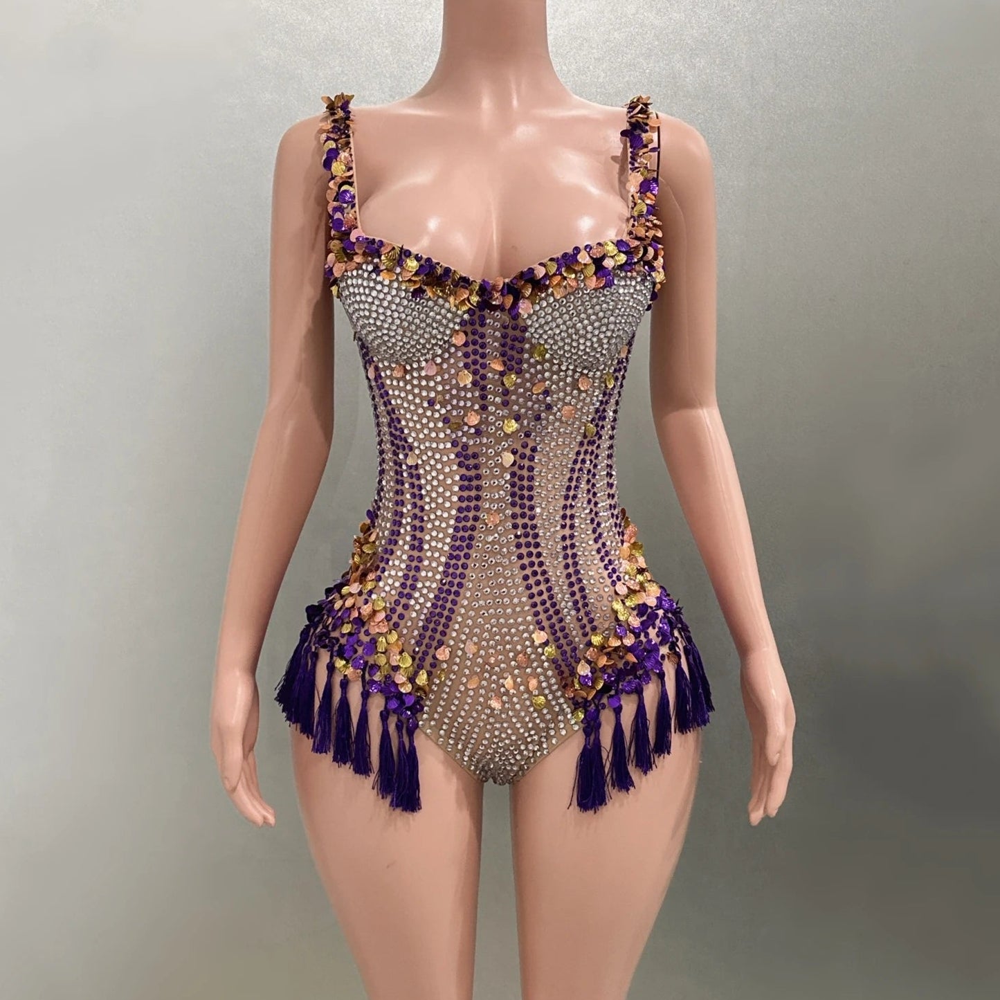 Muschibitch Crystal Rhinestone Bodysuit – Glamour Catwalk Club Dress