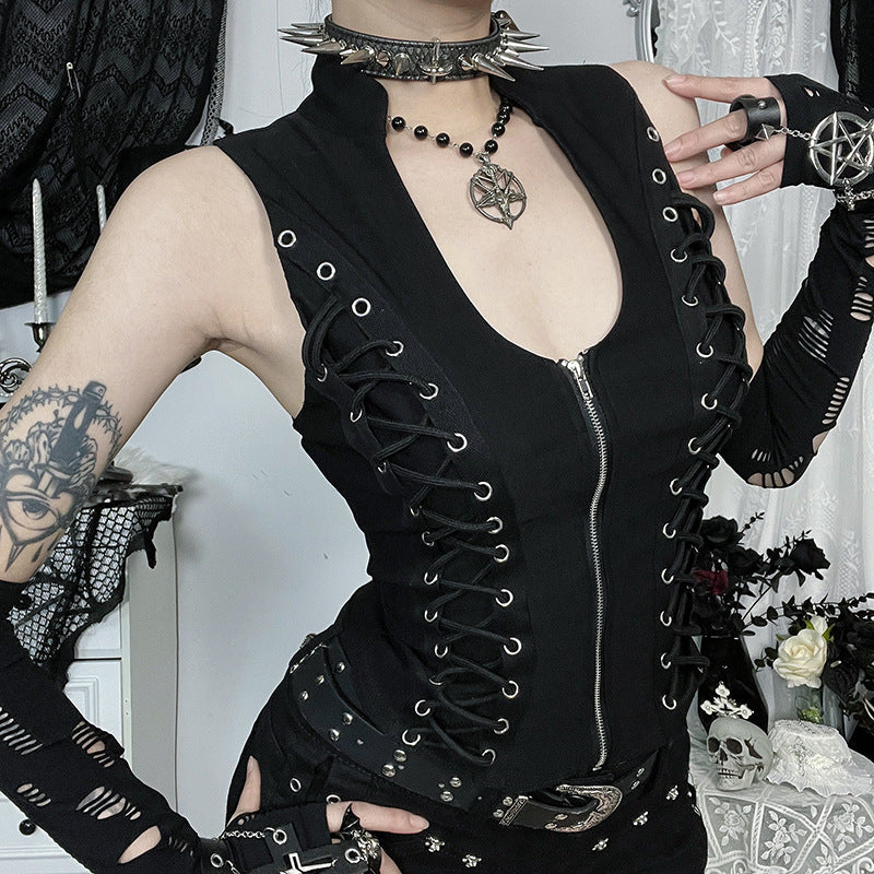 Punkgräfin Gothic Korsett Top – Dark Punk Lace Up Vest