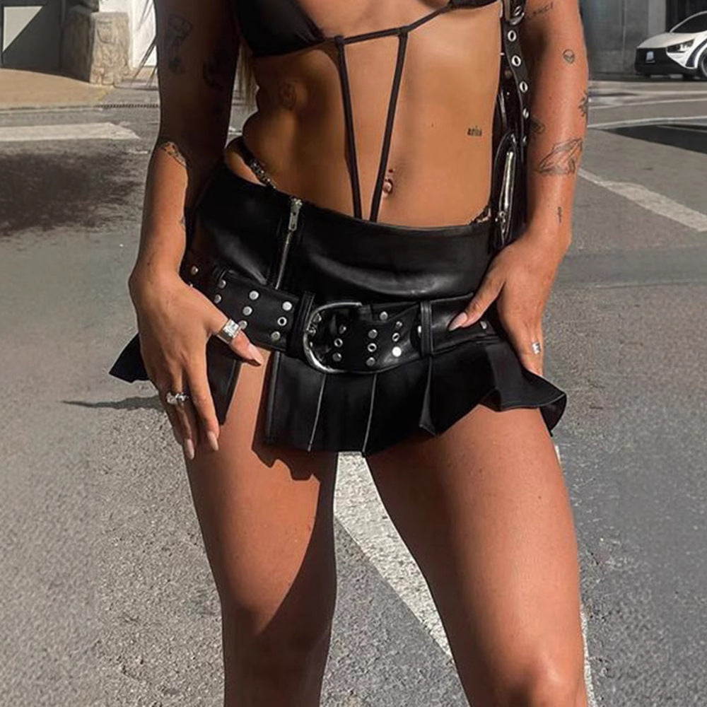 Muschibitch Biker Rivet Mini Skirt – Sexy Punk Leather Look