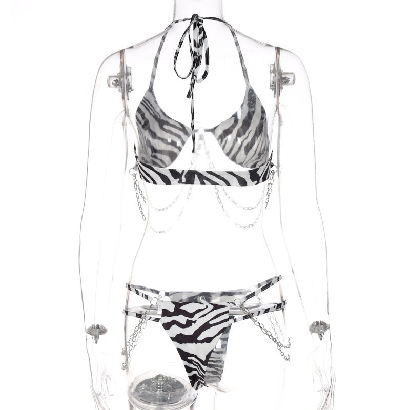 Muschibitch Sexy Ketten Bikini, Zebra Leopard Bikini, Animal Print Beachclub Swimwear
