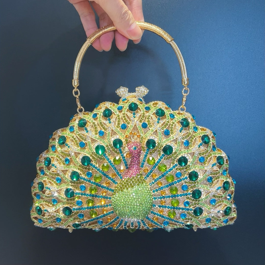 Muschibitch Peacock Crystal Clutch – Luxury Rhinestone Evening Bag Designer
