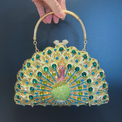Muschibitch Peacock Crystal Clutch – Luxury Rhinestone Evening Bag Designer