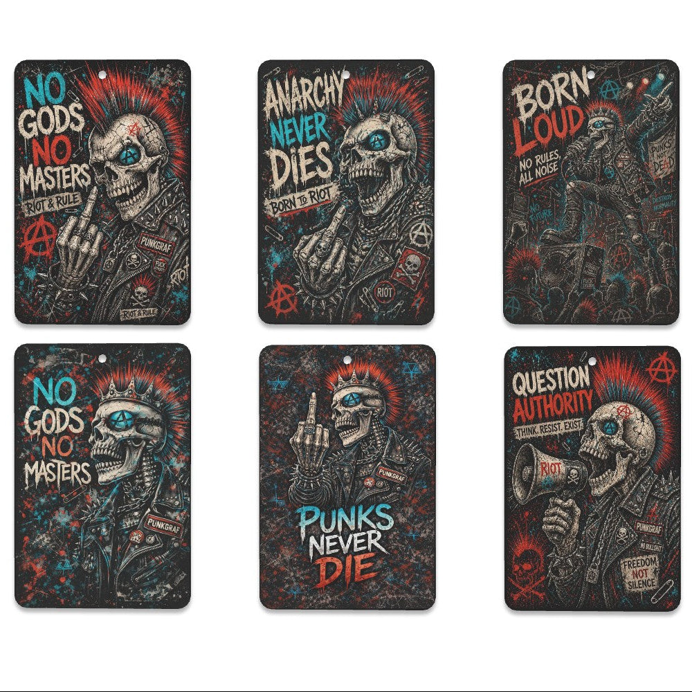 Auto Lufterfrischer Punk, Punkgraf Duftbaum Set, Gothic Auto Deko, 6 Duftkarten mit Rebel Motiven