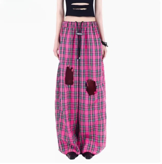 Punkgräfin Pink Punk Rock Set – Destroyed Checkered Shirt & Pants