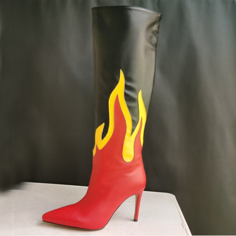 Punkgräfin Flame Boots – Gothic Punk Designer Stiefel mit Flammen High Heels