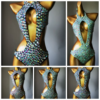 Muschibitch Strass Monokini Damen Cut Out Badeanzug Glamour