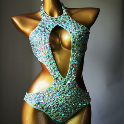 Muschibitch Strass Monokini Damen Cut Out Badeanzug Glamour