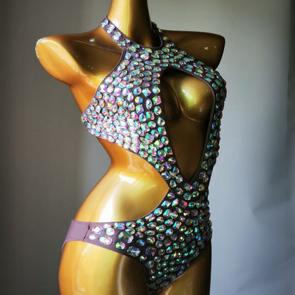 Muschibitch Strass Monokini Damen Cut Out Badeanzug Glamour
