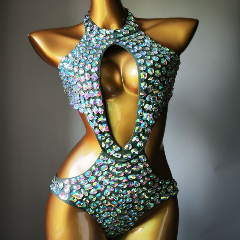 Muschibitch Strass Monokini Damen Cut Out Badeanzug Glamour