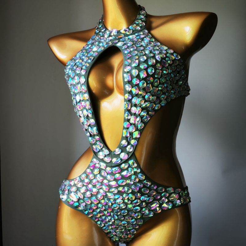 Muschibitch Strass Monokini Damen Cut Out Badeanzug Glamour