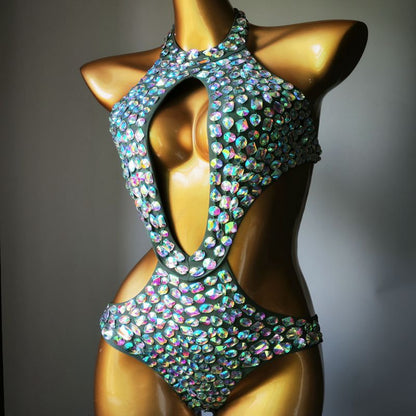 Muschibitch Strass Monokini Damen Cut Out Badeanzug Glamour