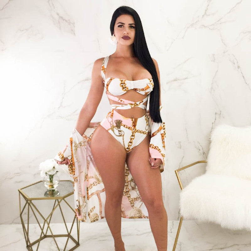 Muschibitch High Waist Bikini Set Damen mit Print und Pareo