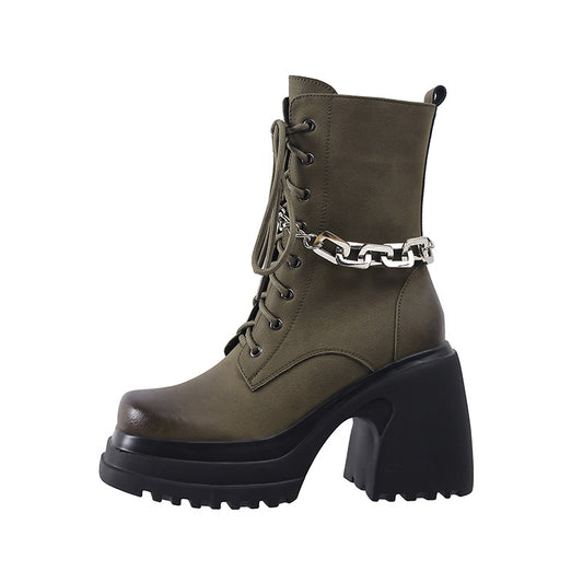 Punkgräfin Leder Platform Boots – Gothic Punk Damen High Heel Stiefeletten