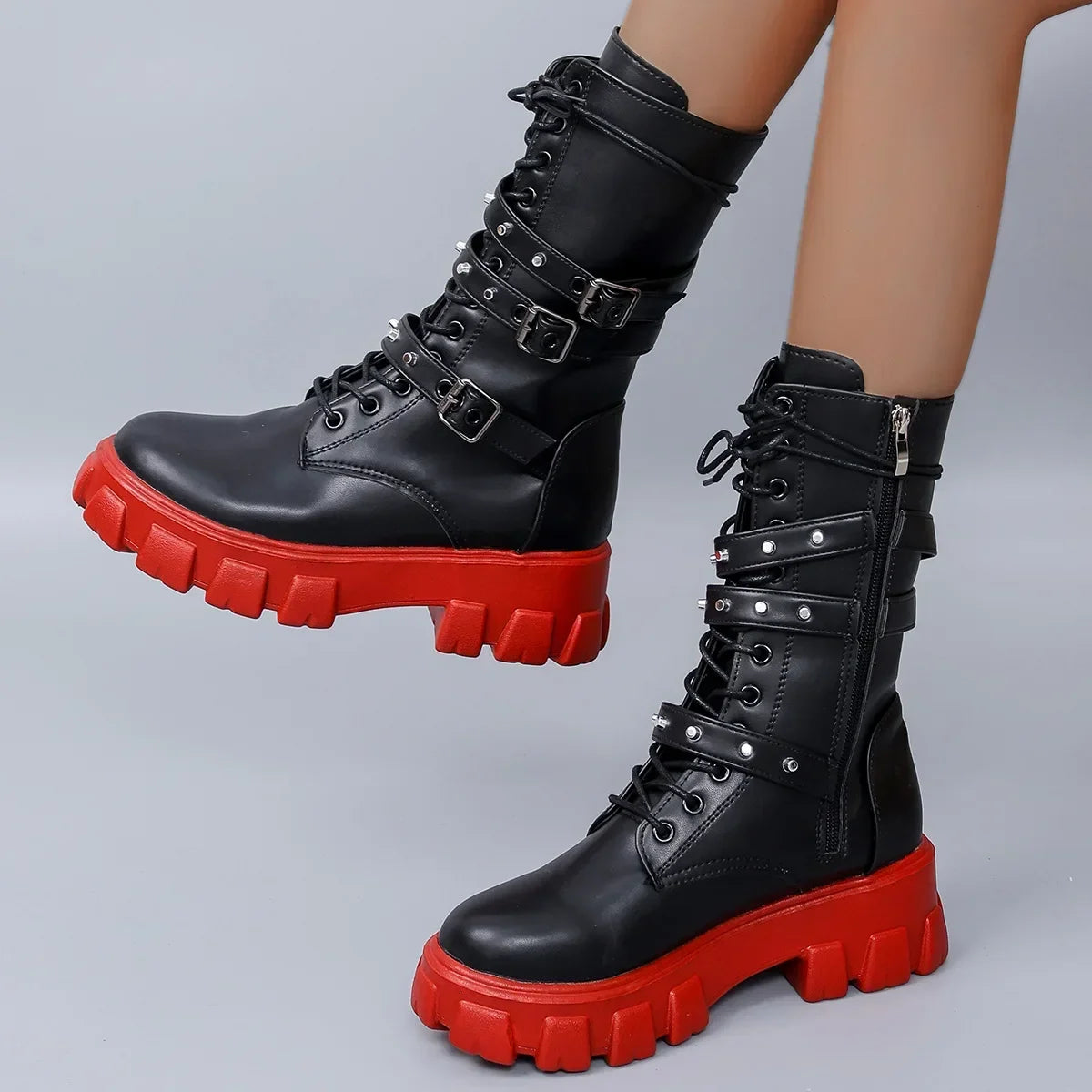 Punkgräfin Punk Gothic Platform Boots Damen – Biker Schnallen Designer Boots