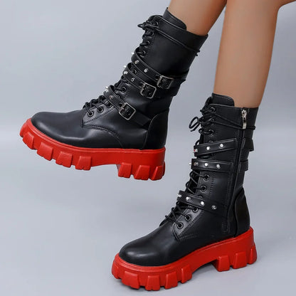 Punkgräfin Punk Gothic Platform Boots Damen – Biker Schnallen Designer Boots