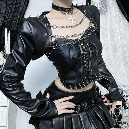 Punkgräfin Gothic Leather Crop Jacket – Punk Designer Bolero