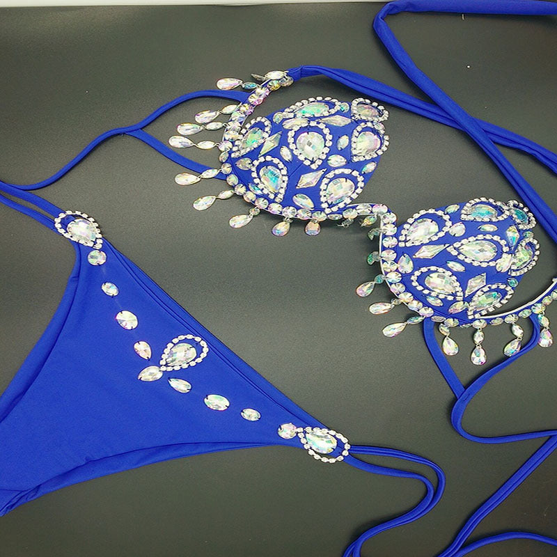 Muschibitch Crystal Luxe Bikini – Damen Strass Bikini Set mit Tropfenanhängern