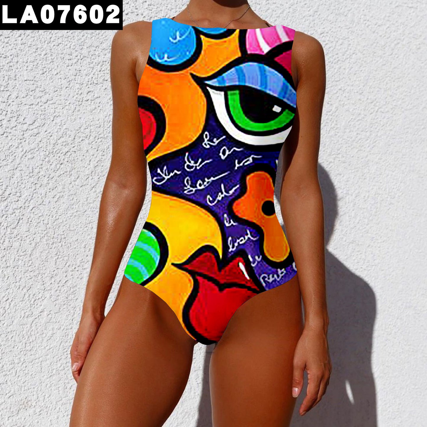 Muschibitch Pop Art Shaping Swimsuit, Bunter Kunst Print Badeanzug, Body Shaping