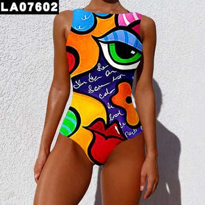 Muschibitch Pop Art Shaping Swimsuit, Bunter Kunst Print Badeanzug, Body Shaping
