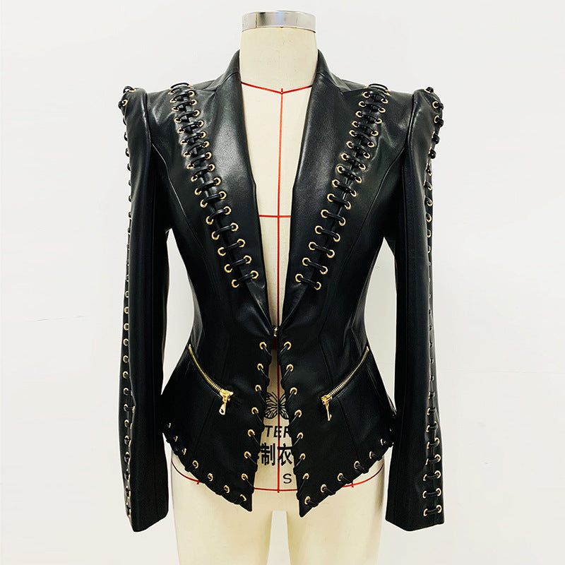 Punkgräfin Lace-Up Lederblazer – Designer Faux Leather Jacket