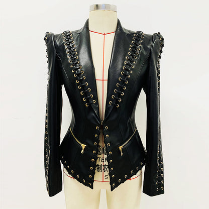 Punkgräfin Lace-Up Lederblazer – Designer Faux Leather Jacket