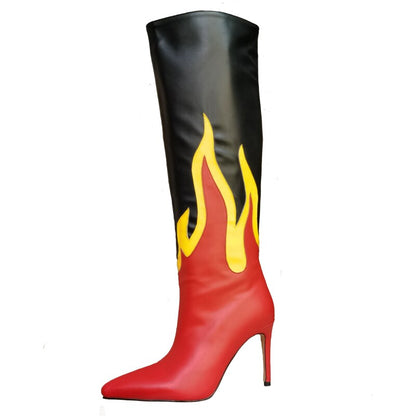 Punkgräfin Flame Boots – Gothic Punk Designer Stiefel mit Flammen High Heels