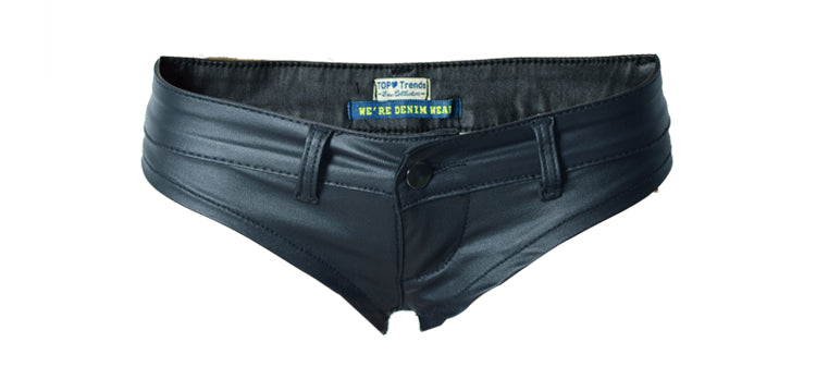 Muschibitch Sexy Hotpants Lederlook Schwarz, Low Waist Shorts