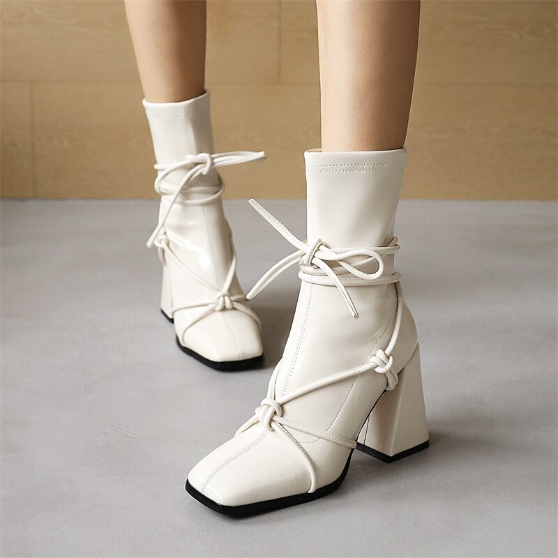 Punkgräfin Gladiator Boots Damen – Punk Designer Ankle Boots mit Blockabsatz