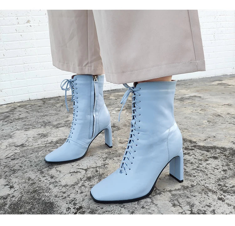Punkgräfin Lace-Up High Heel Stiefeletten – Gothic Damen Ankle Boots mit Schnürung