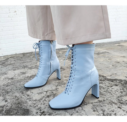 Punkgräfin Lace-Up High Heel Stiefeletten – Gothic Damen Ankle Boots mit Schnürung