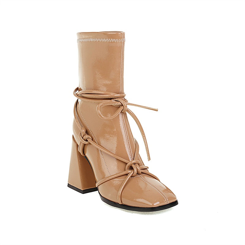 Punkgräfin Gladiator Boots Damen – Punk Designer Ankle Boots mit Blockabsatz