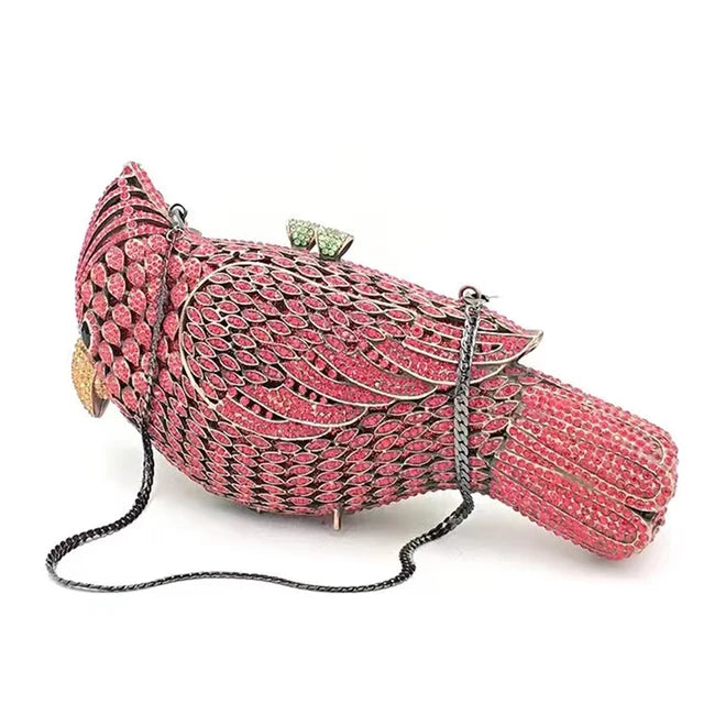 Muschibitch Crystal Bird Clutch – Luxury Rhinestone Parrot Designer Evening Bag