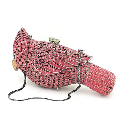 Muschibitch Crystal Bird Clutch – Luxury Rhinestone Parrot Designer Evening Bag