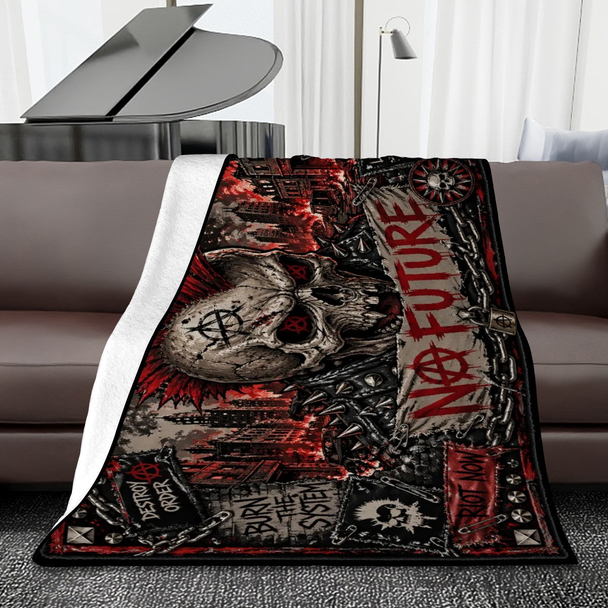 Punk Kuscheldecke, No Future Decke, Punkgraf Flanell Blanket, rebellische Sofadecke - Anarchie Design