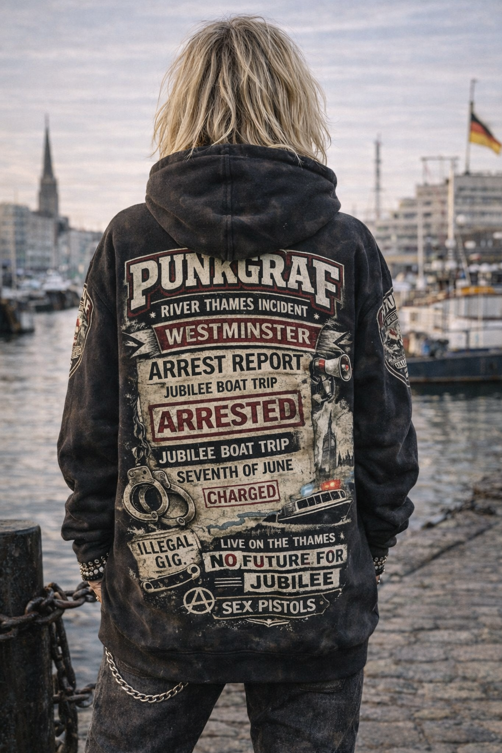 Punk Rock Hoodie, Jubilee Boat Trip 1977, London Westminster Streetwear – River Thames Sex Pistols Vintage Design Incident Kapuzenpullover