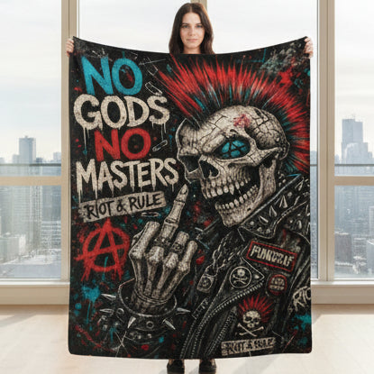 Punk Flanelldecke Decke NO GODS NO MASTERS Kuscheldecke – Punkgraf Rebel Blanket