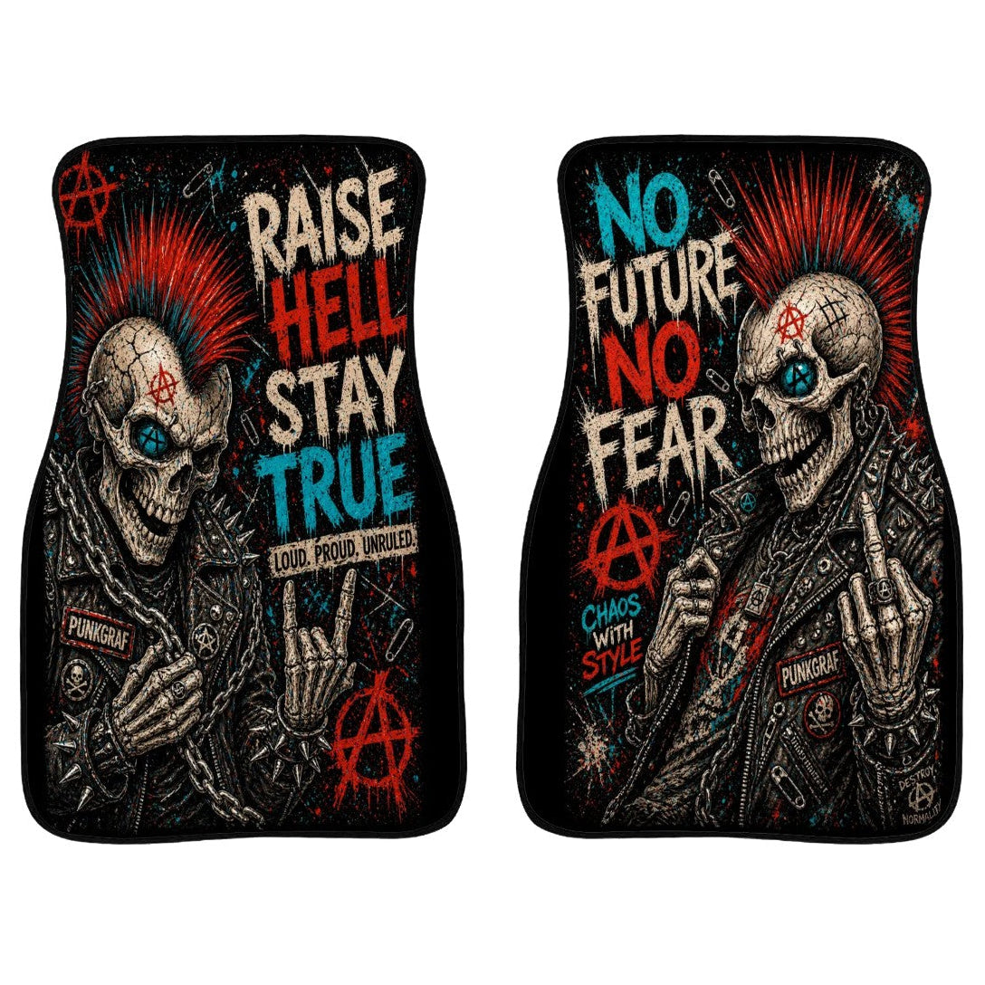 Punk Auto Fußmatten 2er Set Frontmatten, RAISE HELL STAY TRUE - NO FUTURE NO FEAR Automatten