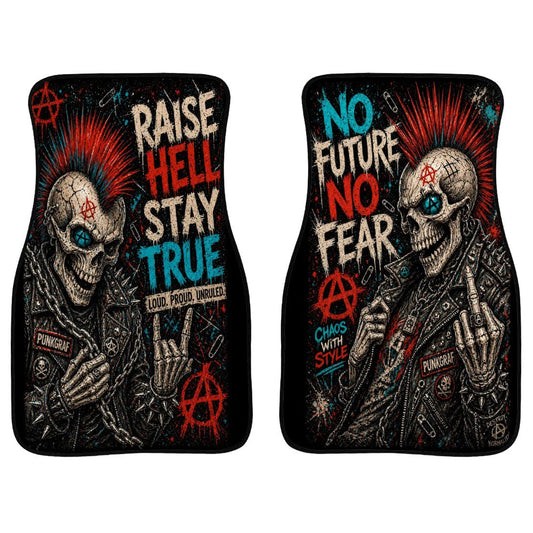 Punk Auto Fußmatten 2er Set Frontmatten, RAISE HELL STAY TRUE - NO FUTURE NO FEAR Automatten