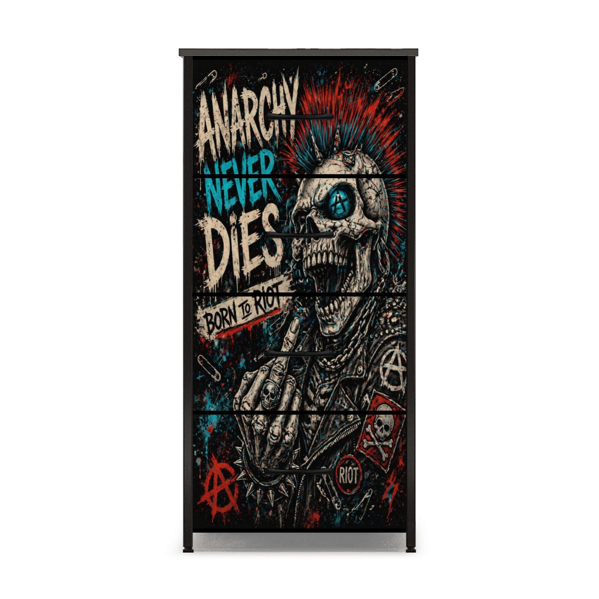 Punk Kommode Schubladenschrank ANARCHY NEVER DIES Designer Möbel, Born To Riot Dresser