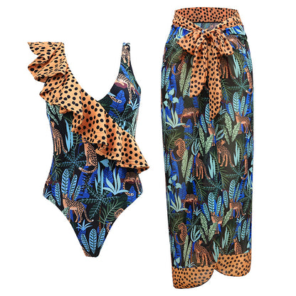 Muschibitch Luxus Designer Badeanzug mit Rock Jungle Dots
