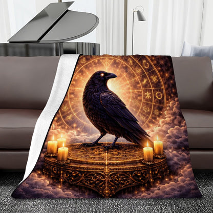 Gothicbro Kuscheldecke „Rabenorakel“ – Mystische Flanelldecke im Gothic-Stil