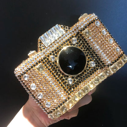 Muschibitch Crystal Camera Clutch – Luxury Rhinestone Designer Evening Bag