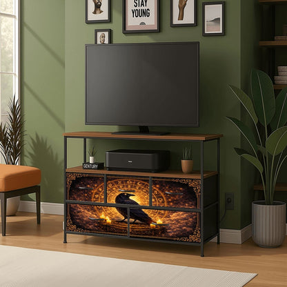 Gothic TV Sideboard im keltischen Wikinger Stil mit Raben & Runen - Kommode mit USB und Steckdosen