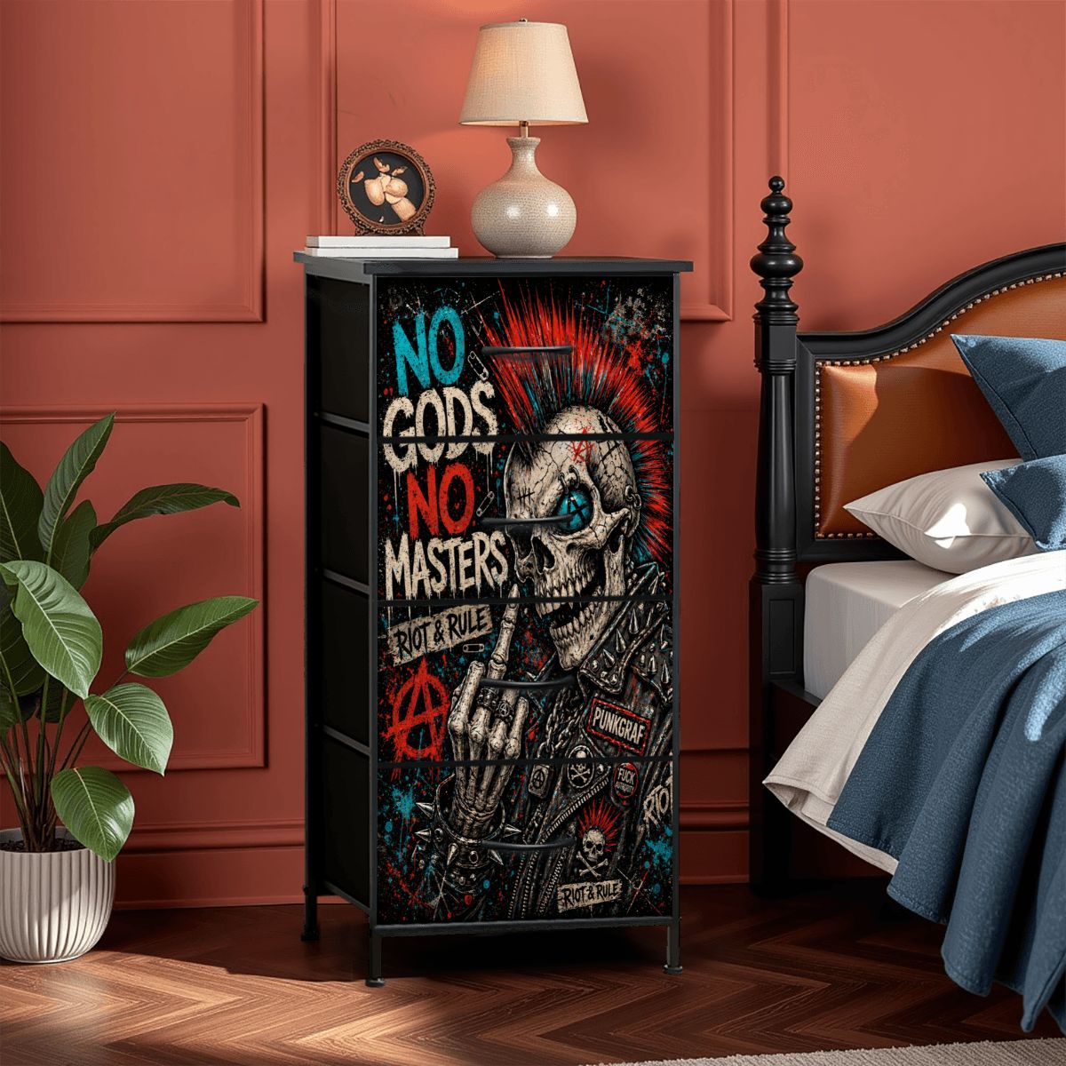 Punk Kommode Schubladenschrank NO GODS NO MASTERS Industrial Dresser Designer Möbel