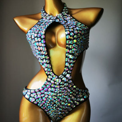 Muschibitch Strass Monokini Damen Cut Out Badeanzug Glamour