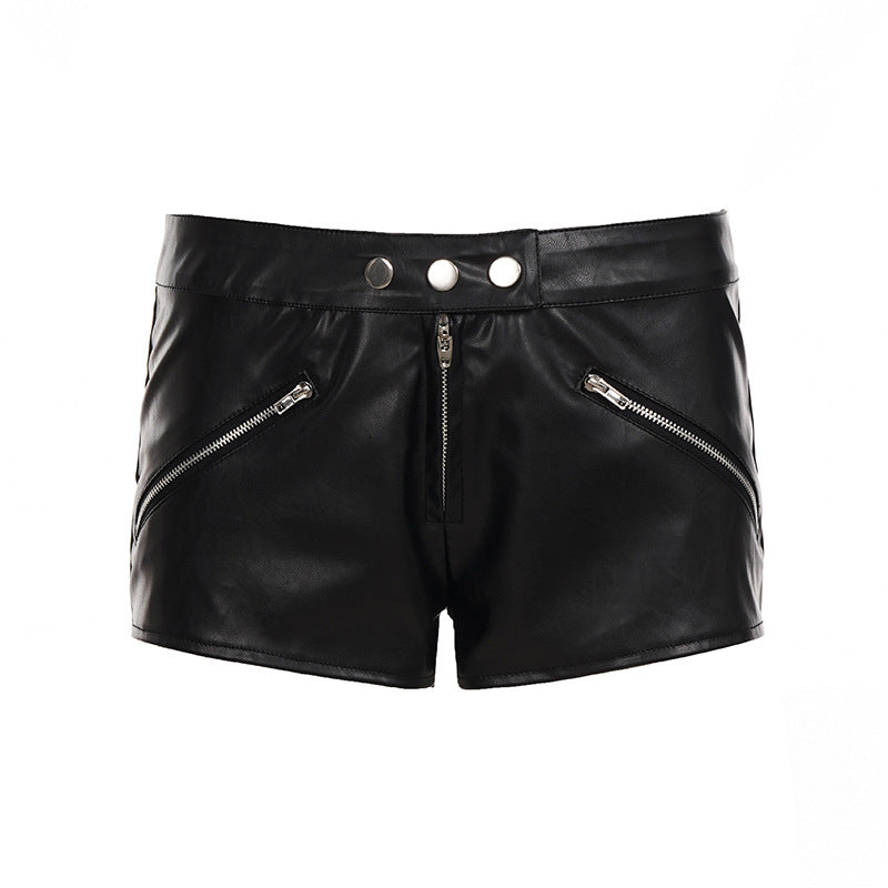 Muschibitch Leder Hotpants – Sexy Punk Shorts Low Waist Schwarz
