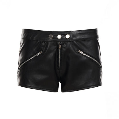 Muschibitch Leder Hotpants – Sexy Punk Shorts Low Waist Schwarz